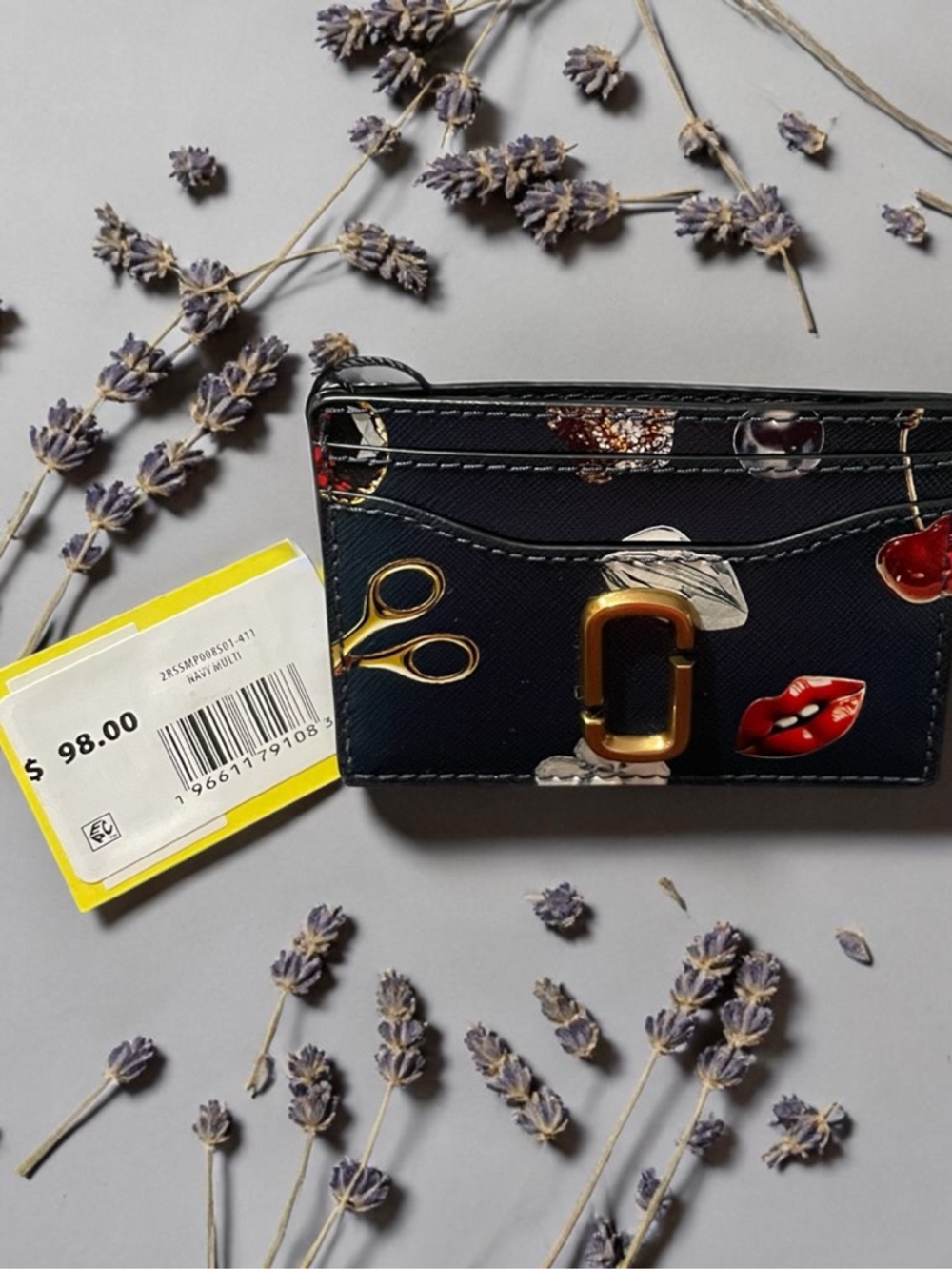 Marc Jacobs Navy Graphic Cardholder with Gold Hardware